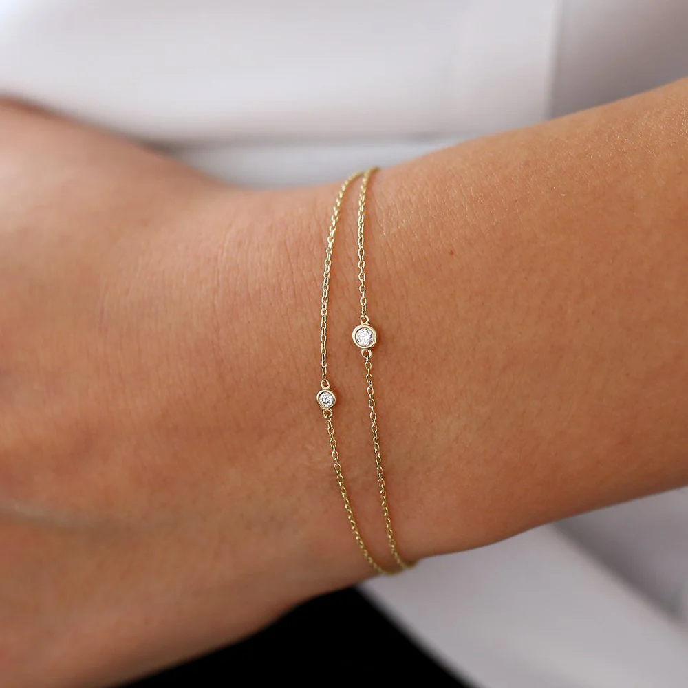 14k Rose Gold Bezel Setting Diamond Solitaire Bracelet 0.05ctw - Image 4