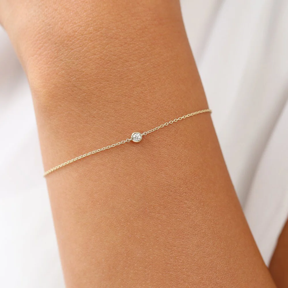 14k Rose Gold Bezel Setting Diamond Solitaire Bracelet 0.05ctw - Image 5