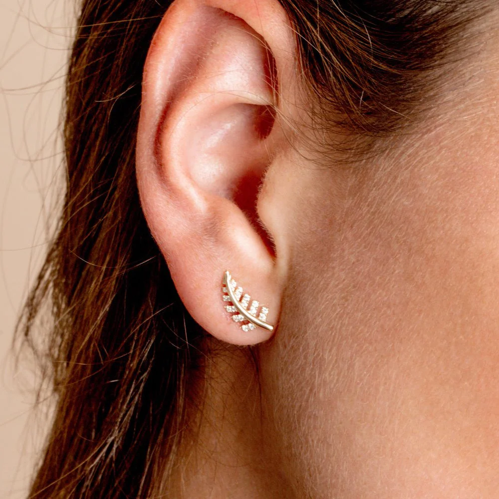 14k Rose Gold Diamond Leaf Earrings - Image 2