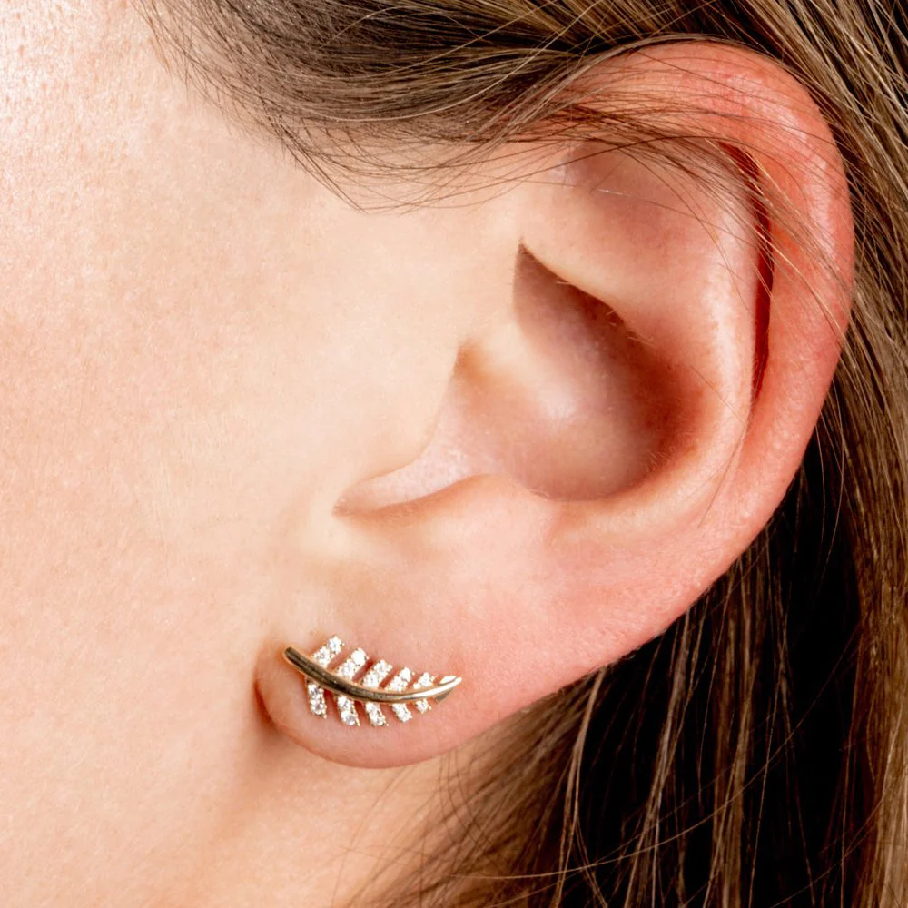 14k Rose Gold Diamond Leaf Earrings - Image 3