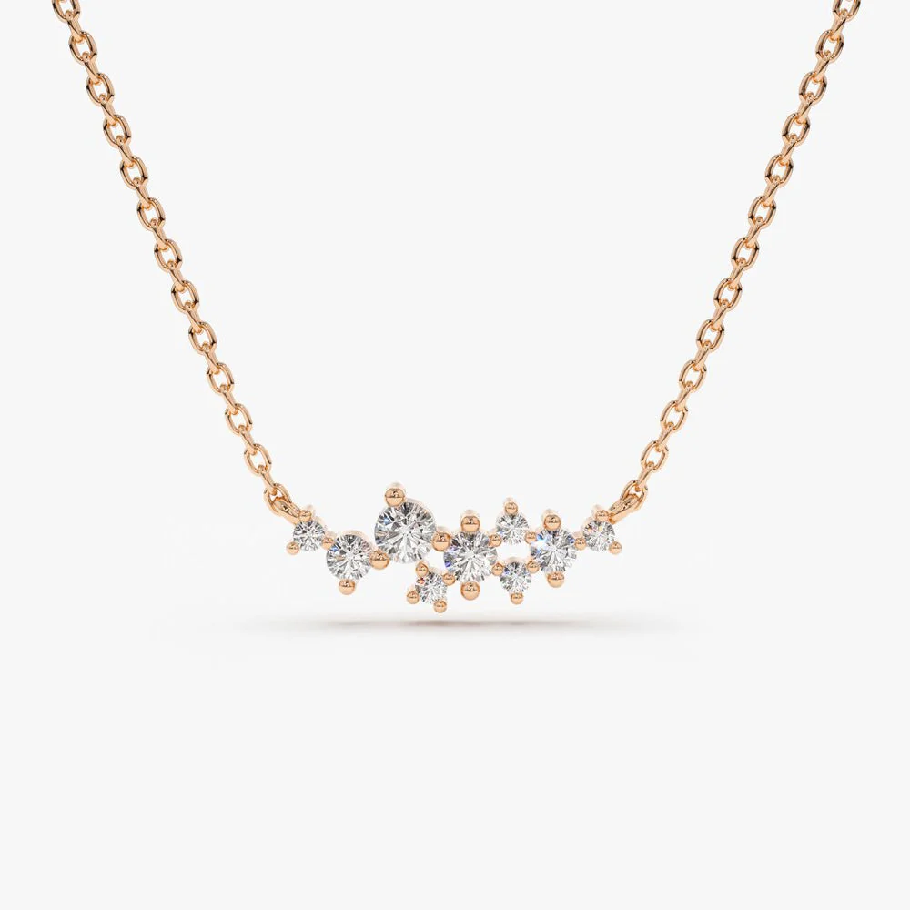 14K Rose Gold Nine Diamond Cluster Necklace