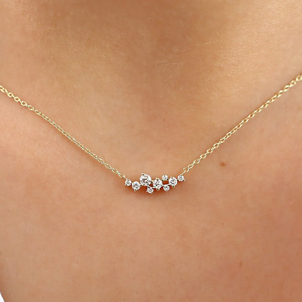 14K Rose Gold Nine Diamond Cluster Necklace - Image 2