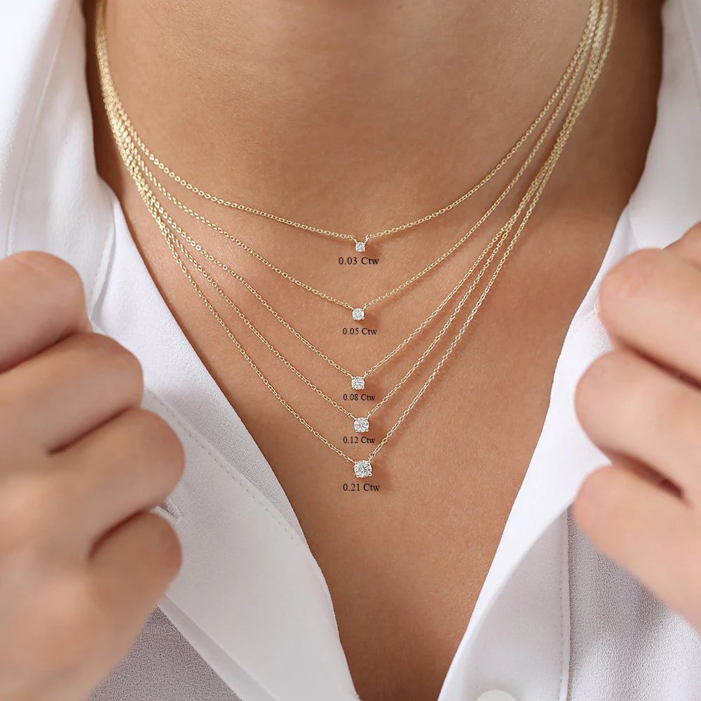 14K Gold Prong Setting Diamond Solitaire Necklace - Image 3