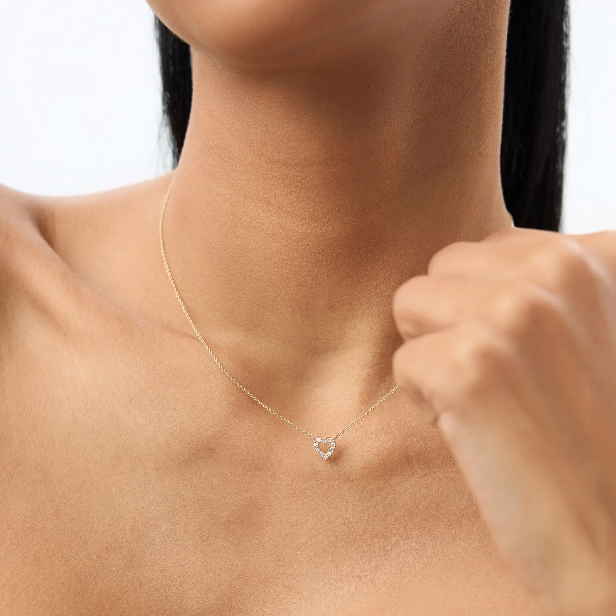 14K Rose Gold Tiny Diamond Heart Necklace - Image 5