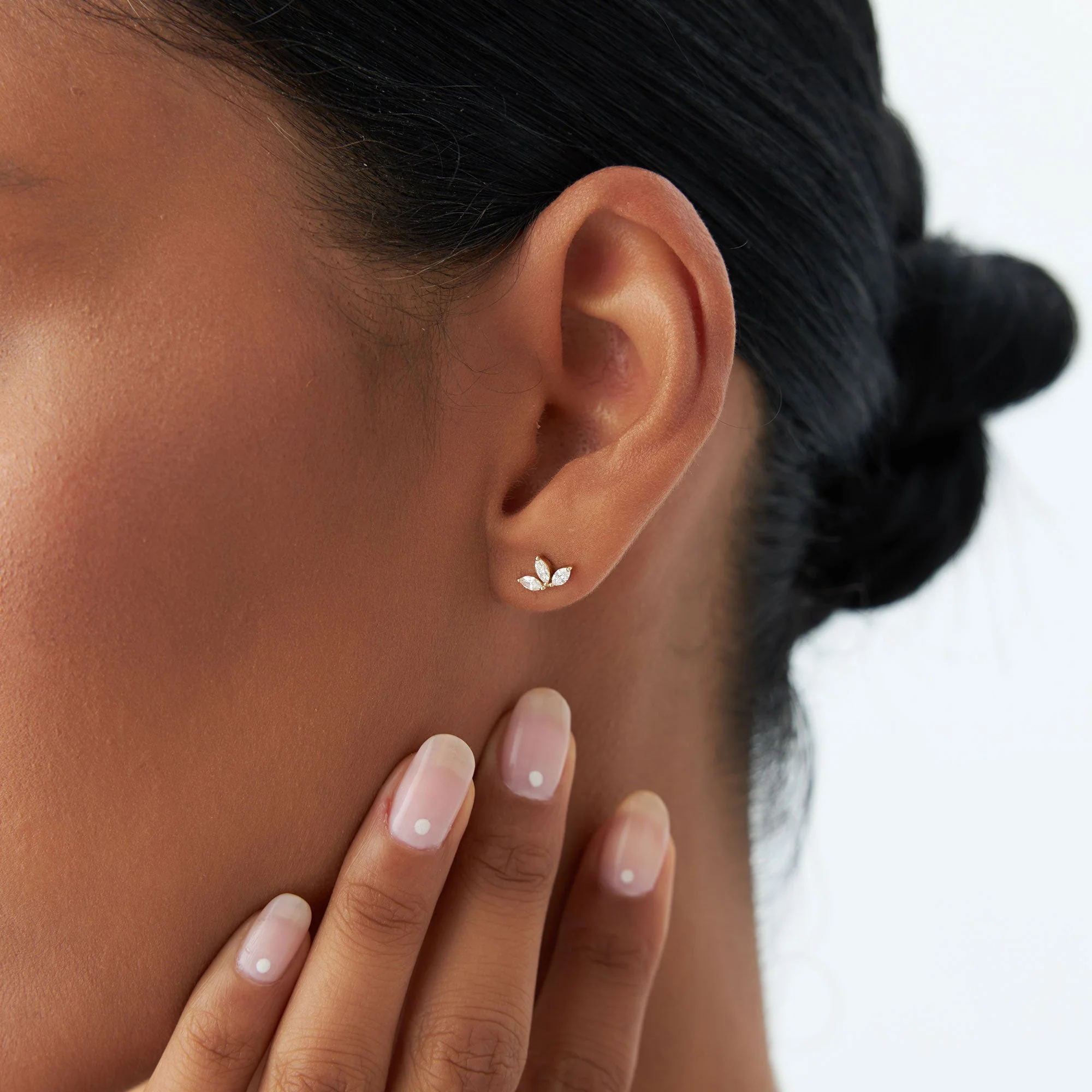 14k Rose Marquise Crown Stud Earrings - Image 4