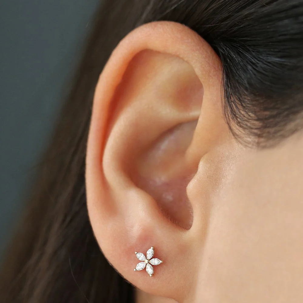 14k Rose Marquise Diamond Floral Studs - Image 2