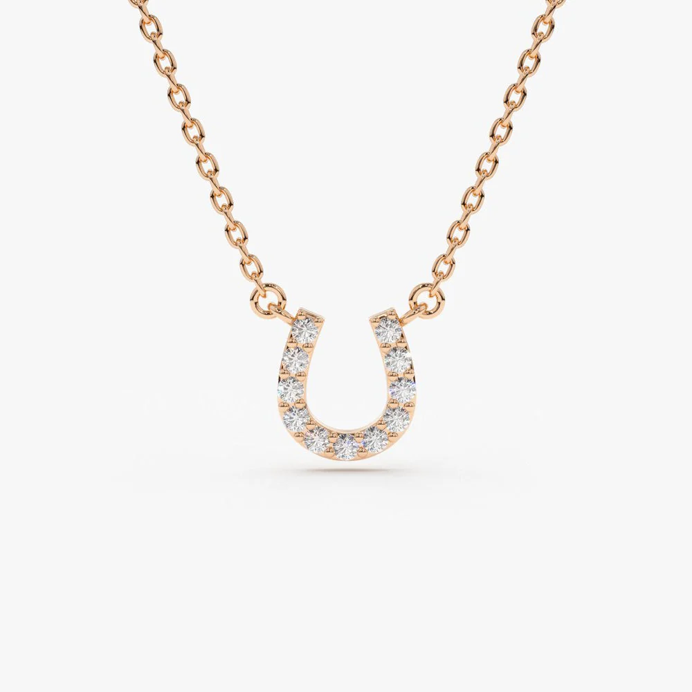 14K Rose Mini Diamond Horseshoe Necklace