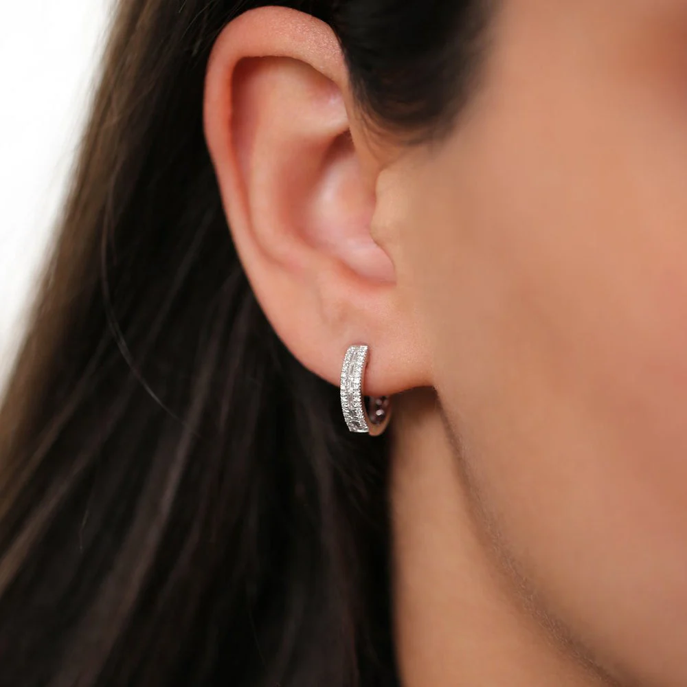 14K Rose Pave Diamonds and Baguette Hoop Earrings - Image 3