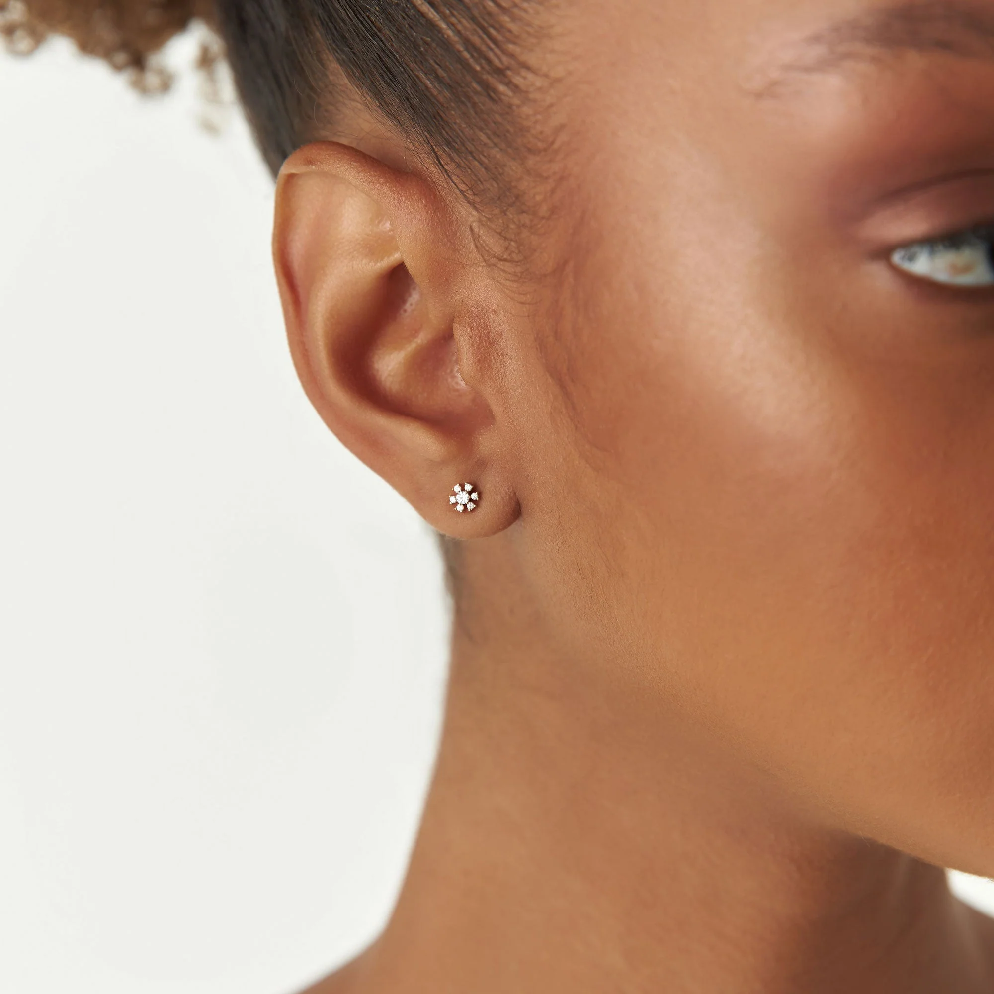 14K Rose Petite Flower Design Diamond Stud Earrings - Image 2