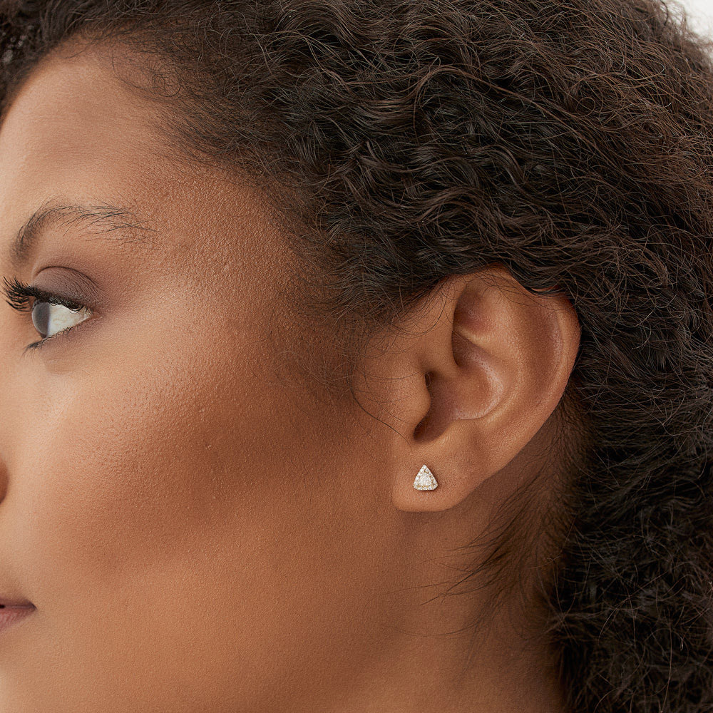 14k Rose Petite Trillion Diamond Studs with Halo Setting - Image 3