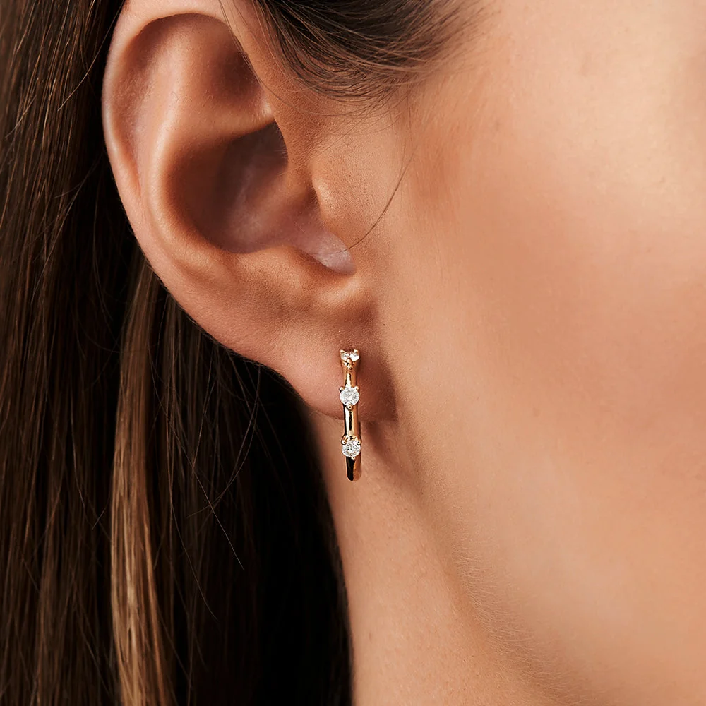 14k Rose Prong Setting Diamond Hoop Earrings - Image 3