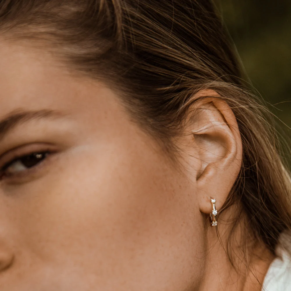 14k Rose Prong Setting Diamond Hoop Earrings - Image 4
