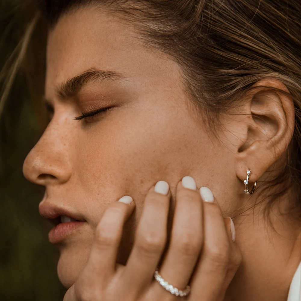 14k Rose Prong Setting Diamond Hoop Earrings - Image 5