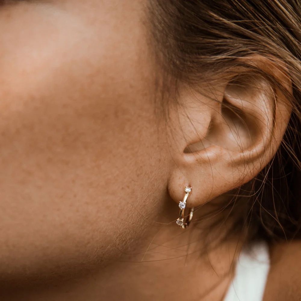 14k Rose Prong Setting Diamond Hoop Earrings - Image 6