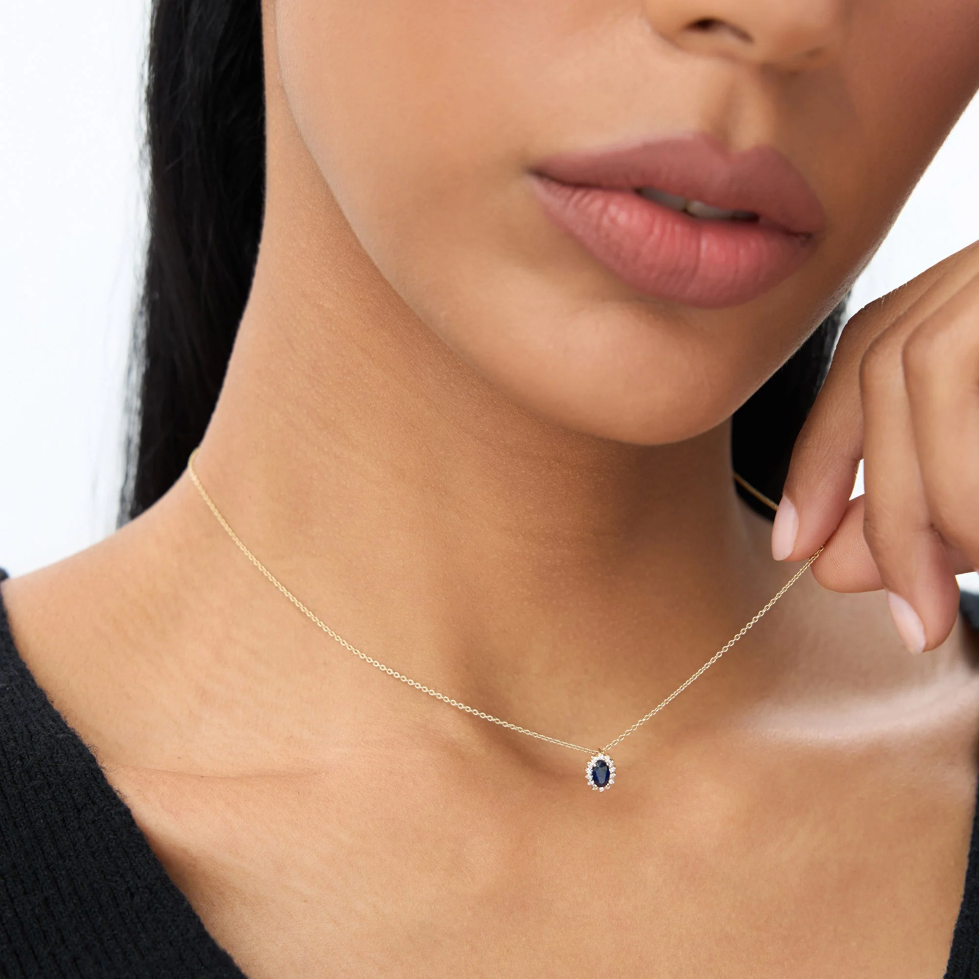 14k Rose Sapphire Necklace with Halo Diamonds Necklace - Image 3
