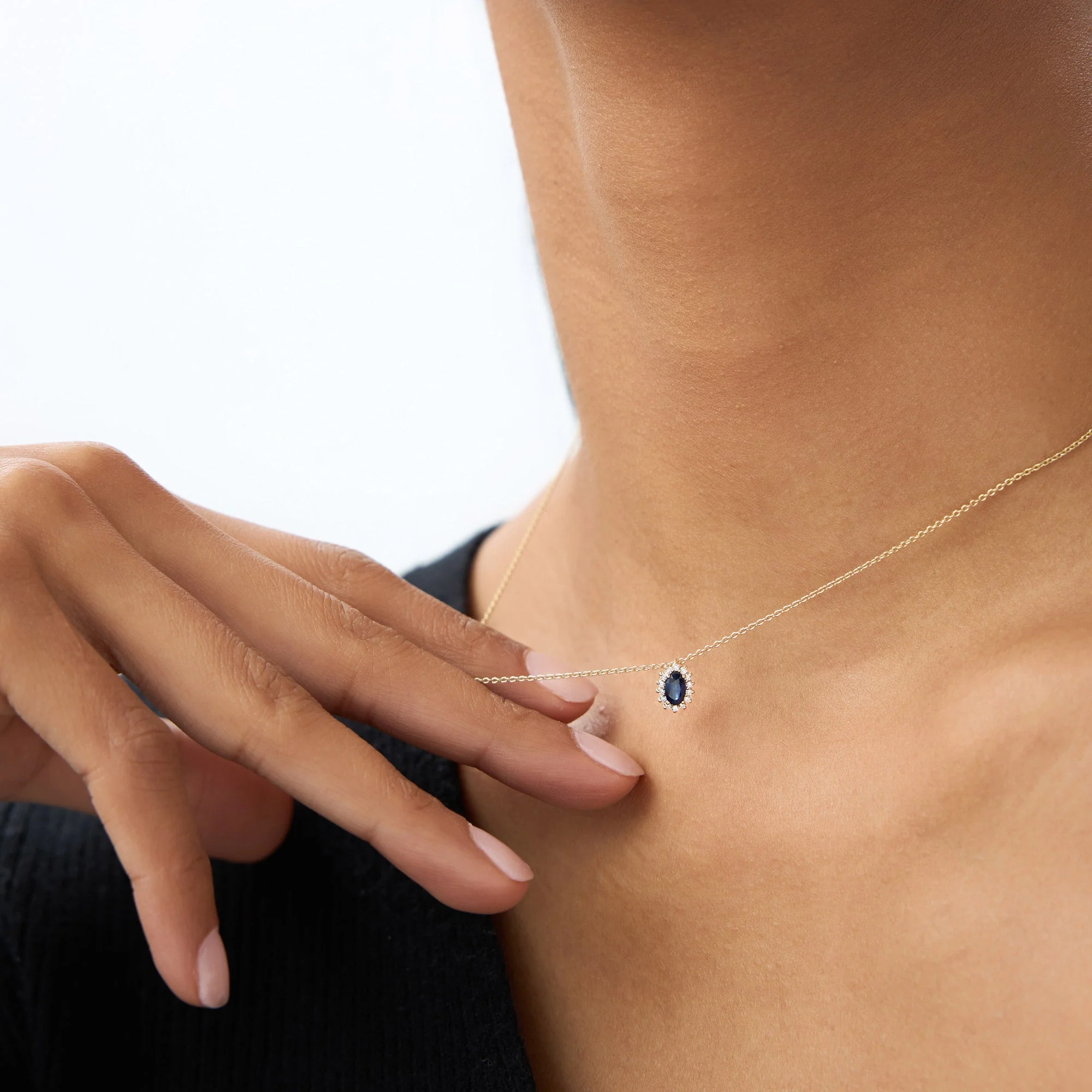 14k Rose Sapphire Necklace with Halo Diamonds Necklace - Image 4
