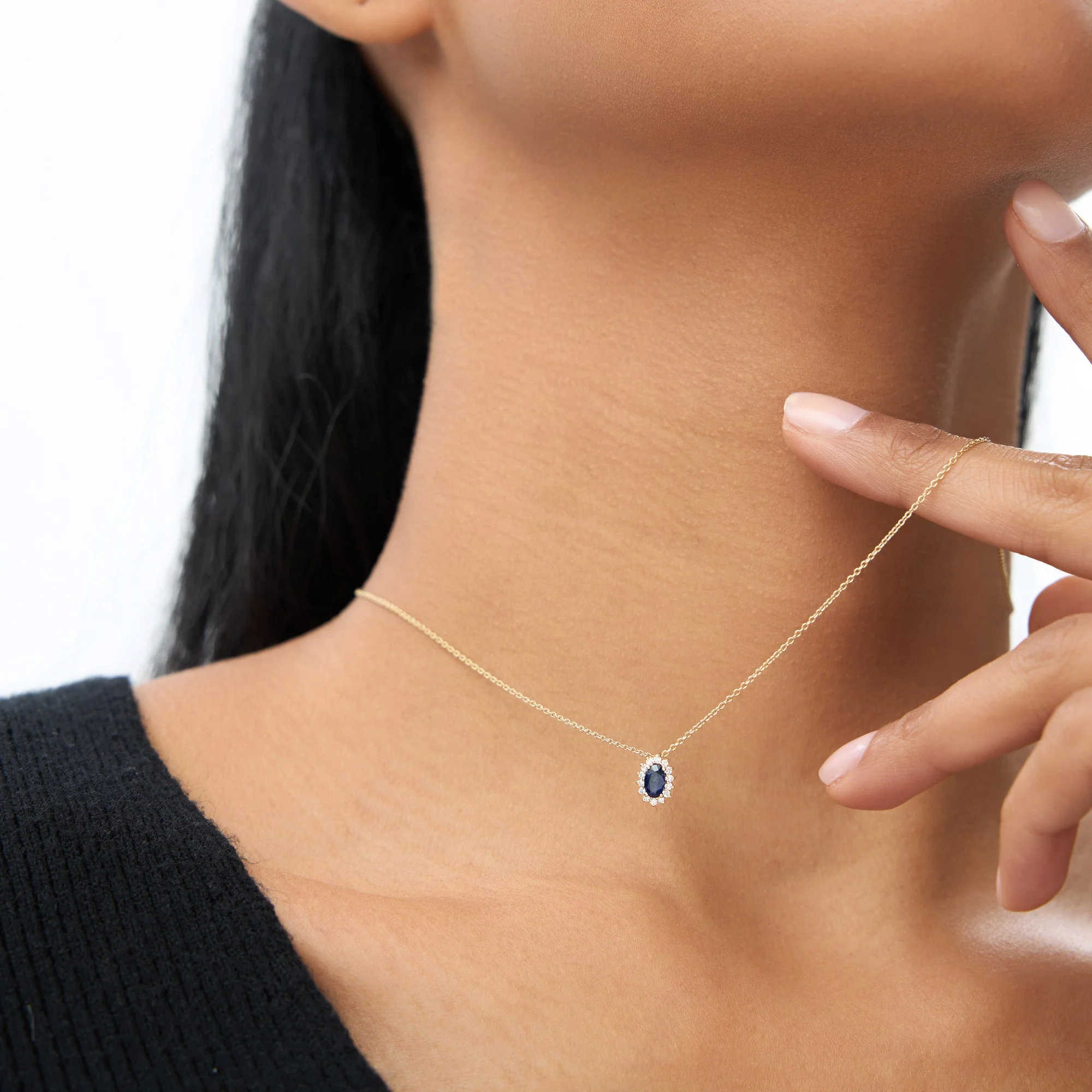 14k Rose Sapphire Necklace with Halo Diamonds Necklace - Image 5