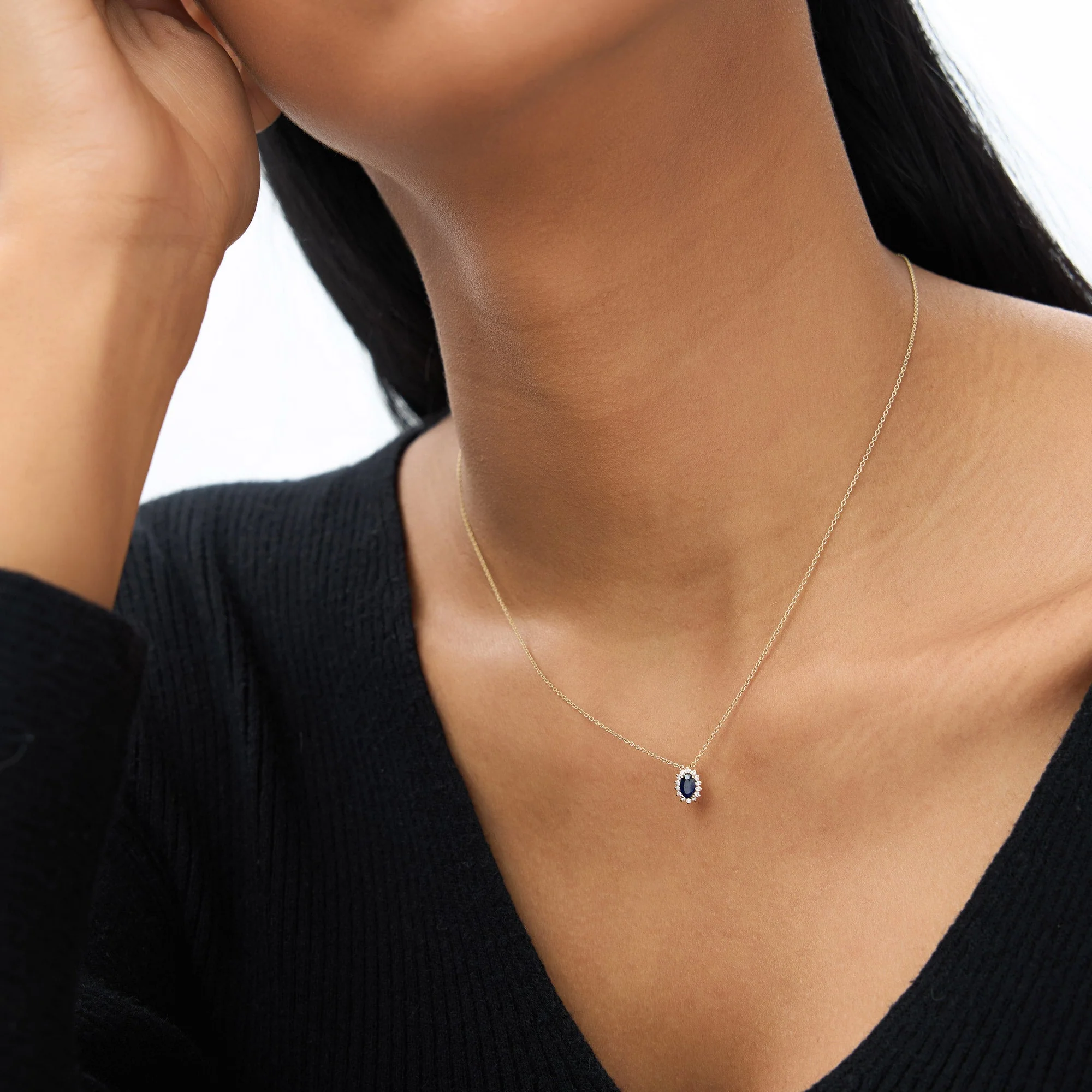 14k Rose Sapphire Necklace with Halo Diamonds Necklace - Image 6