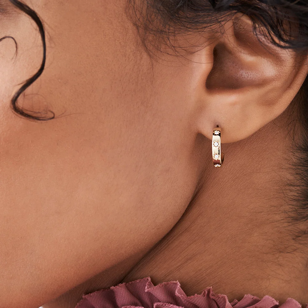 14k Rose Starsetting Minimal Diamond Hoops - Image 5