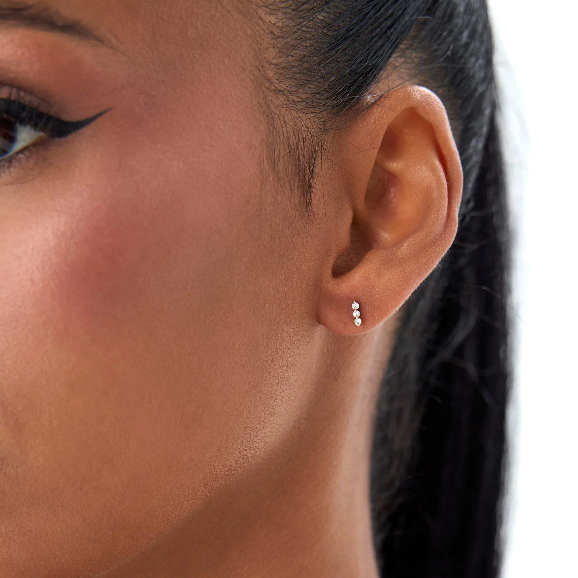 14K Rose Triple Diamond Bar Stud Earrings - Image 2