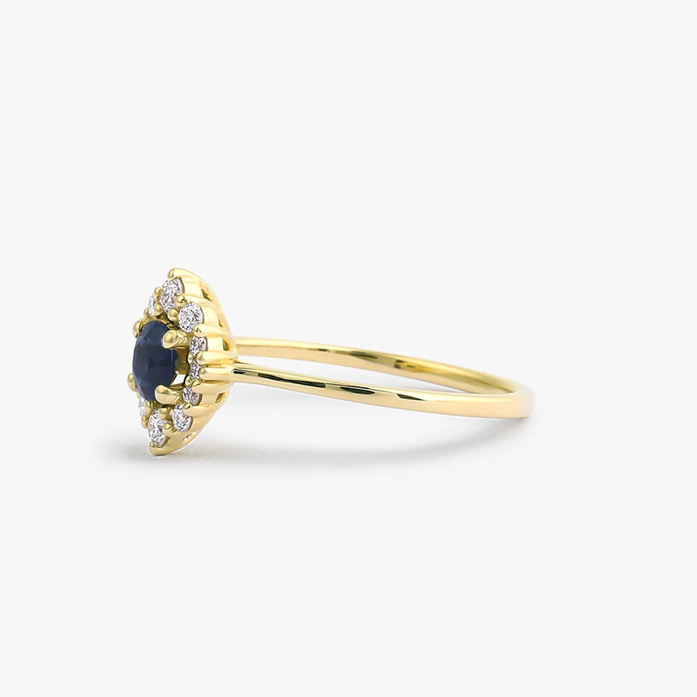 14k Round Sapphire Halo Diamond Engagement Ring - Image 7