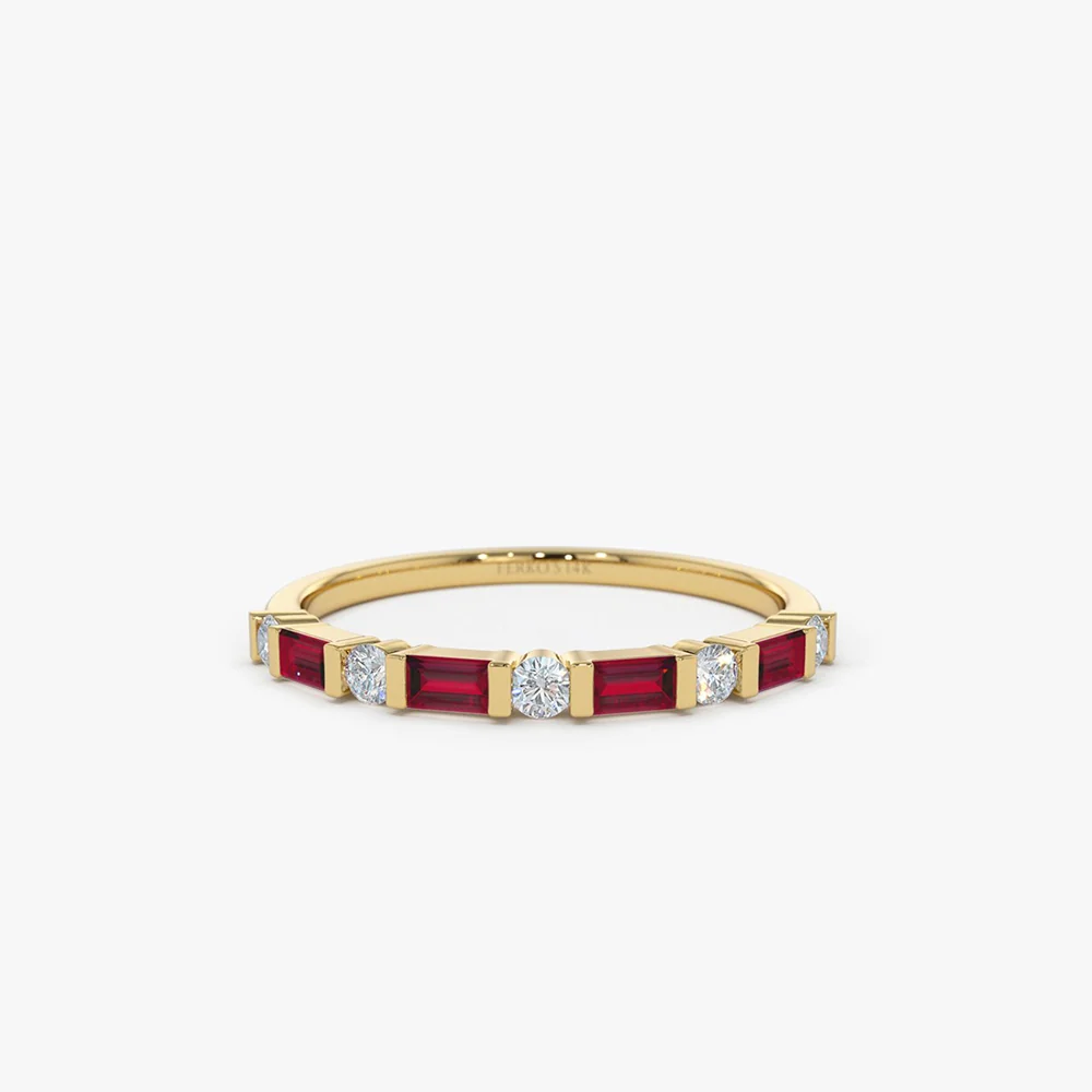 14k Ruby Baguette and Diamond Stackable Wedding Ring