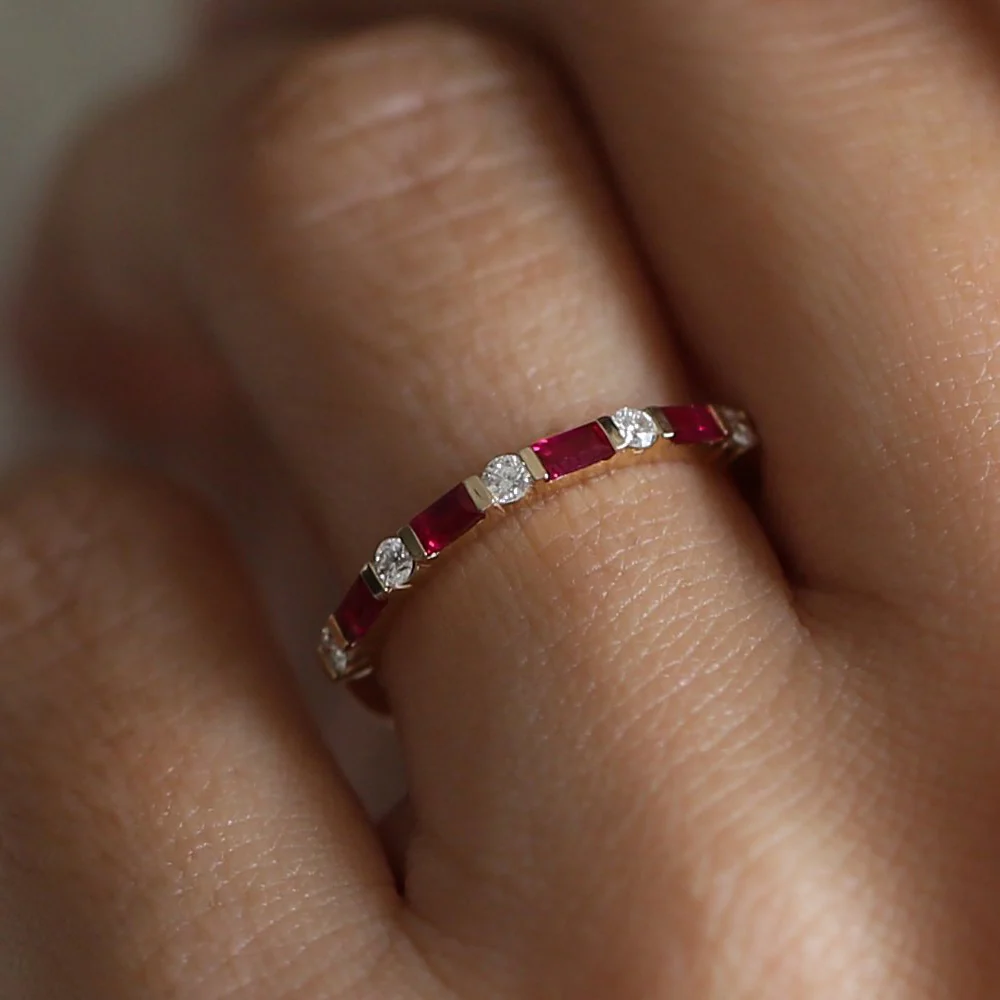14k Ruby Baguette and Diamond Stackable Wedding Ring - Image 2