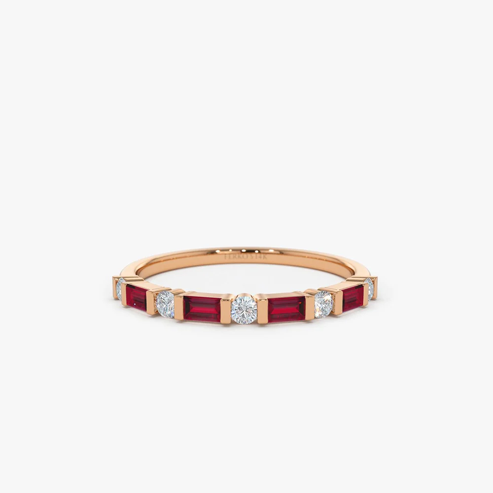 14k Ruby Baguette and Diamond Stackable Wedding Ring - Image 5