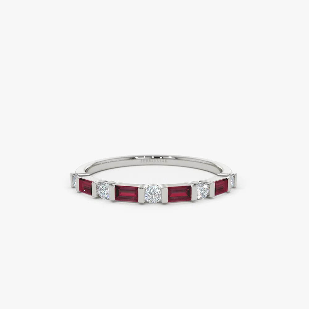 14k Ruby Baguette and Diamond Stackable Wedding Ring - Image 6