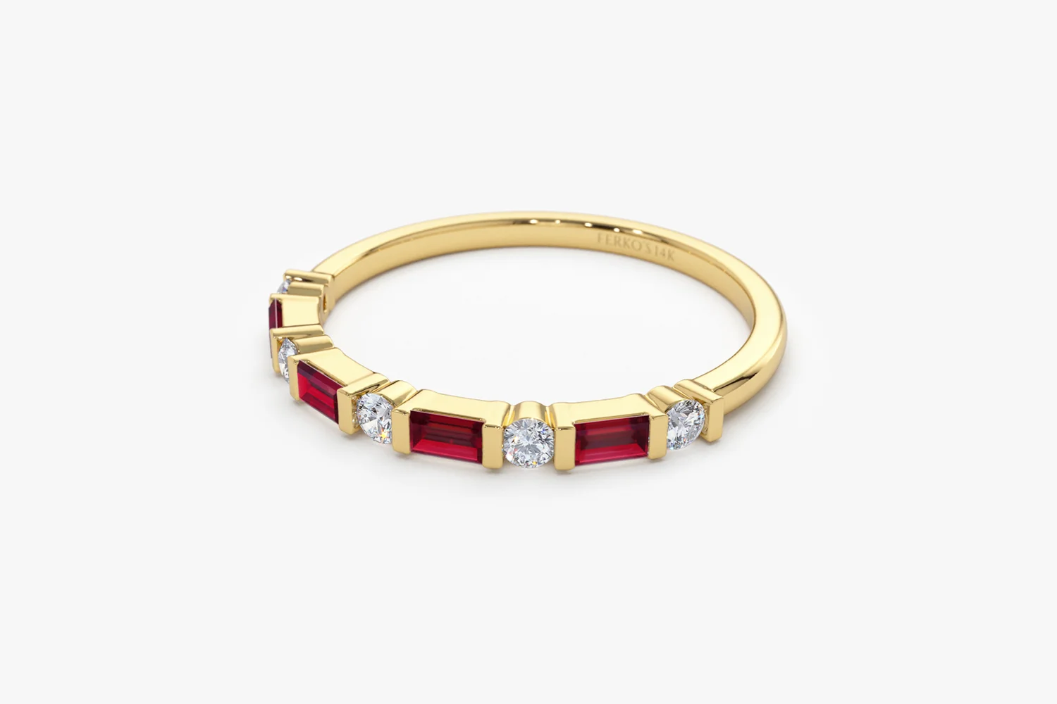 14k Ruby Baguette and Diamond Stackable Wedding Ring - Image 8