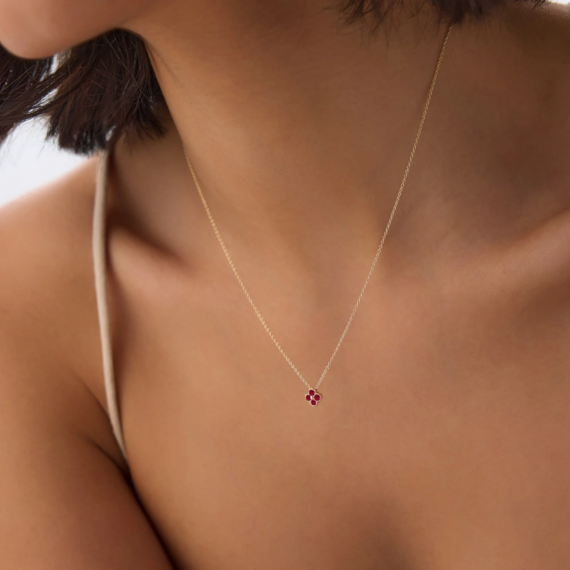 14k Ruby Clover Beaded Necklace - Image 3