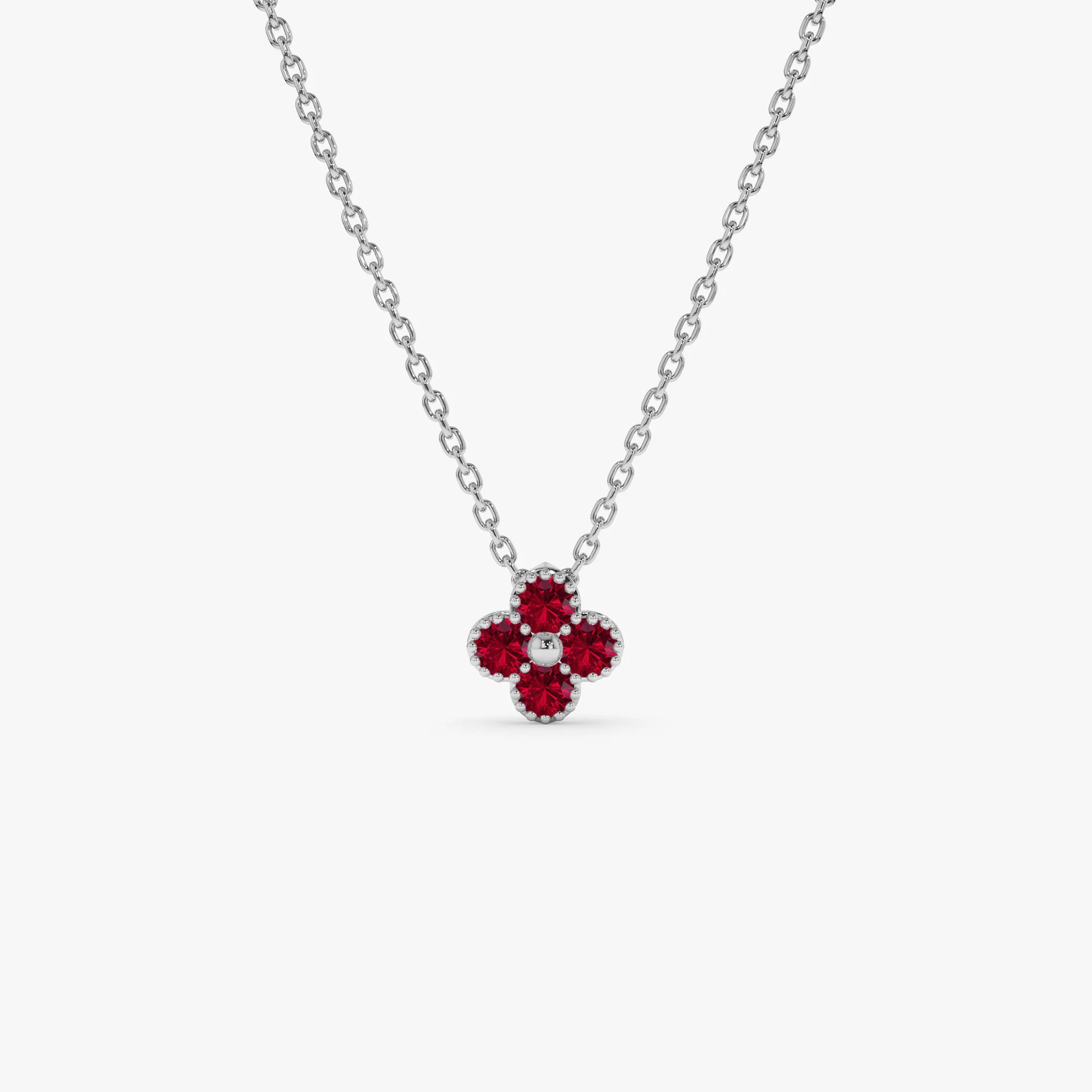 14k Ruby Clover Beaded Necklace - Image 5