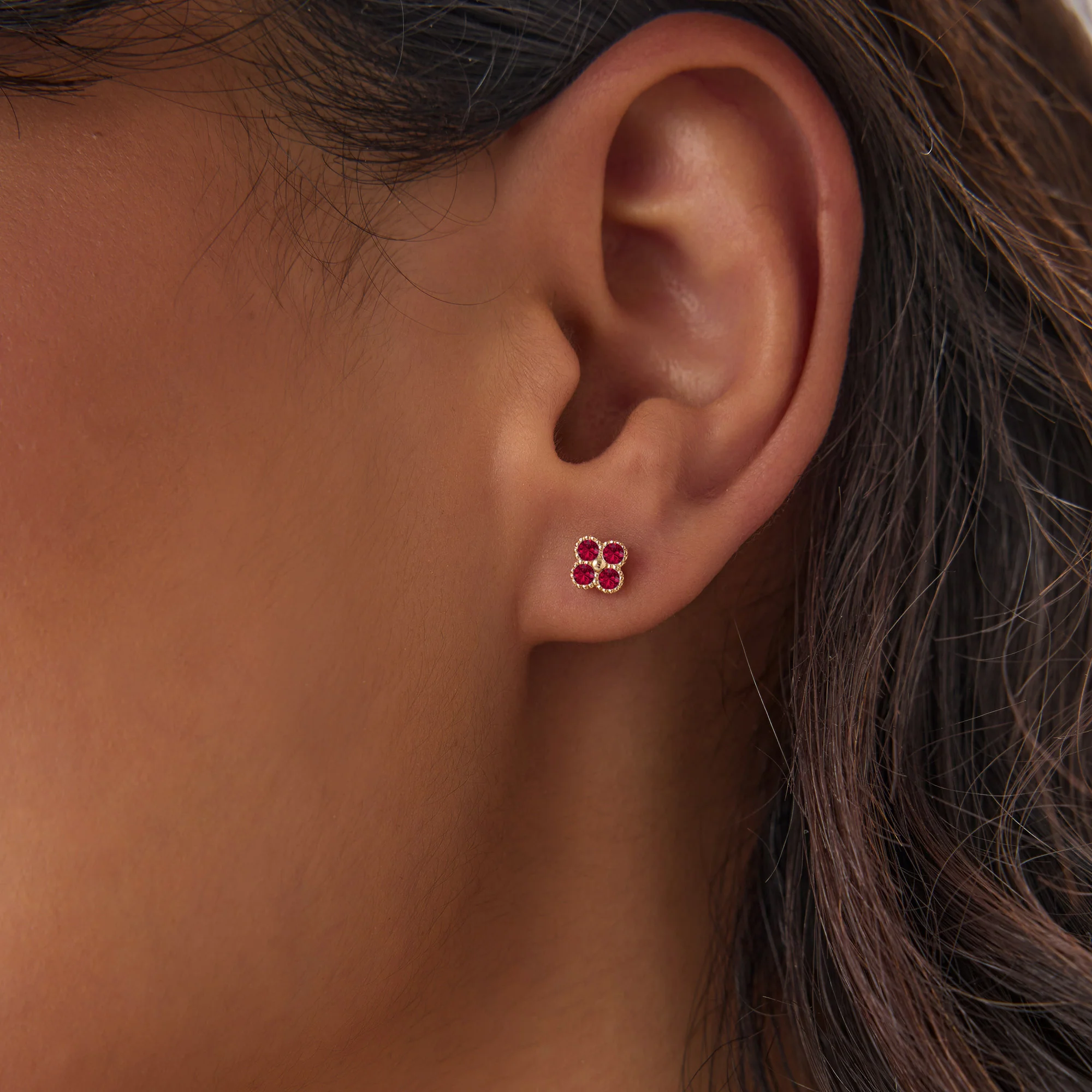 14k Ruby Clover Beaded Studs - Image 3