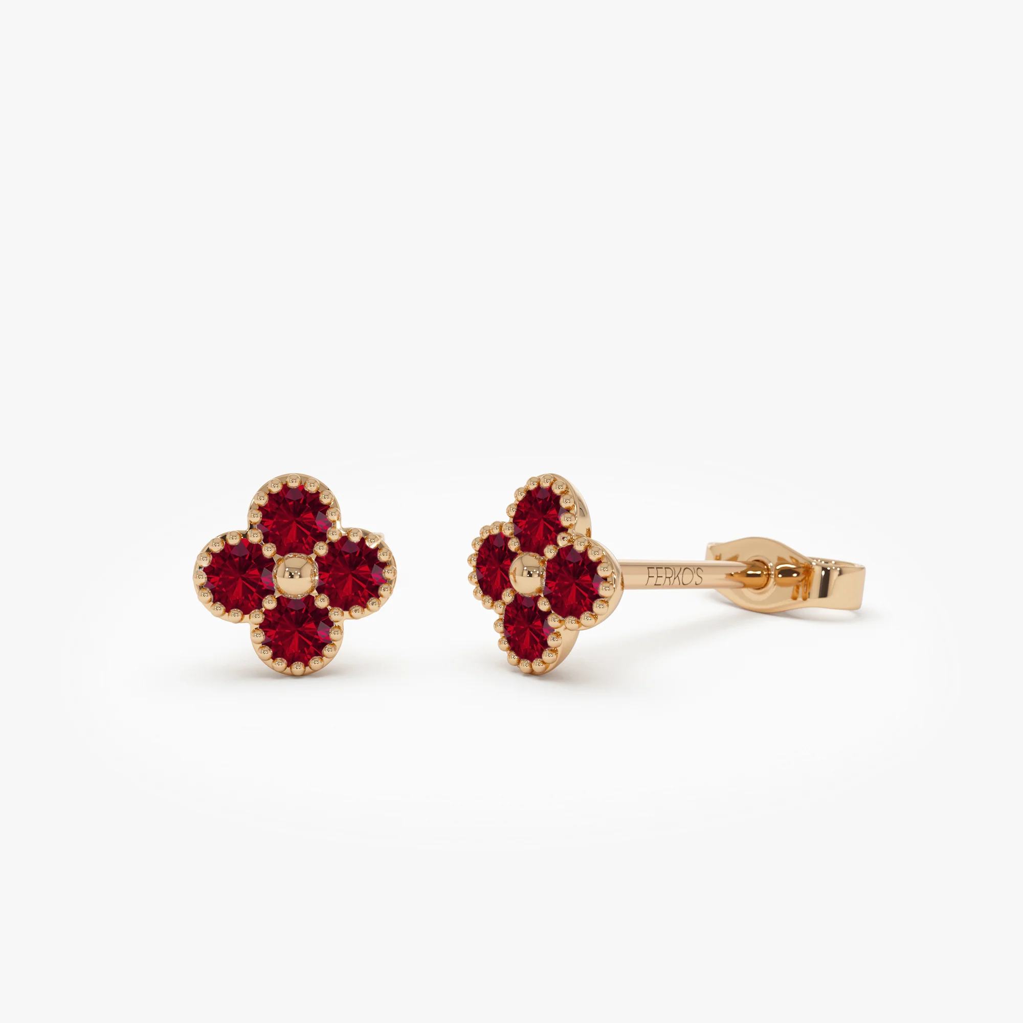 14k Ruby Clover Beaded Studs - Image 4