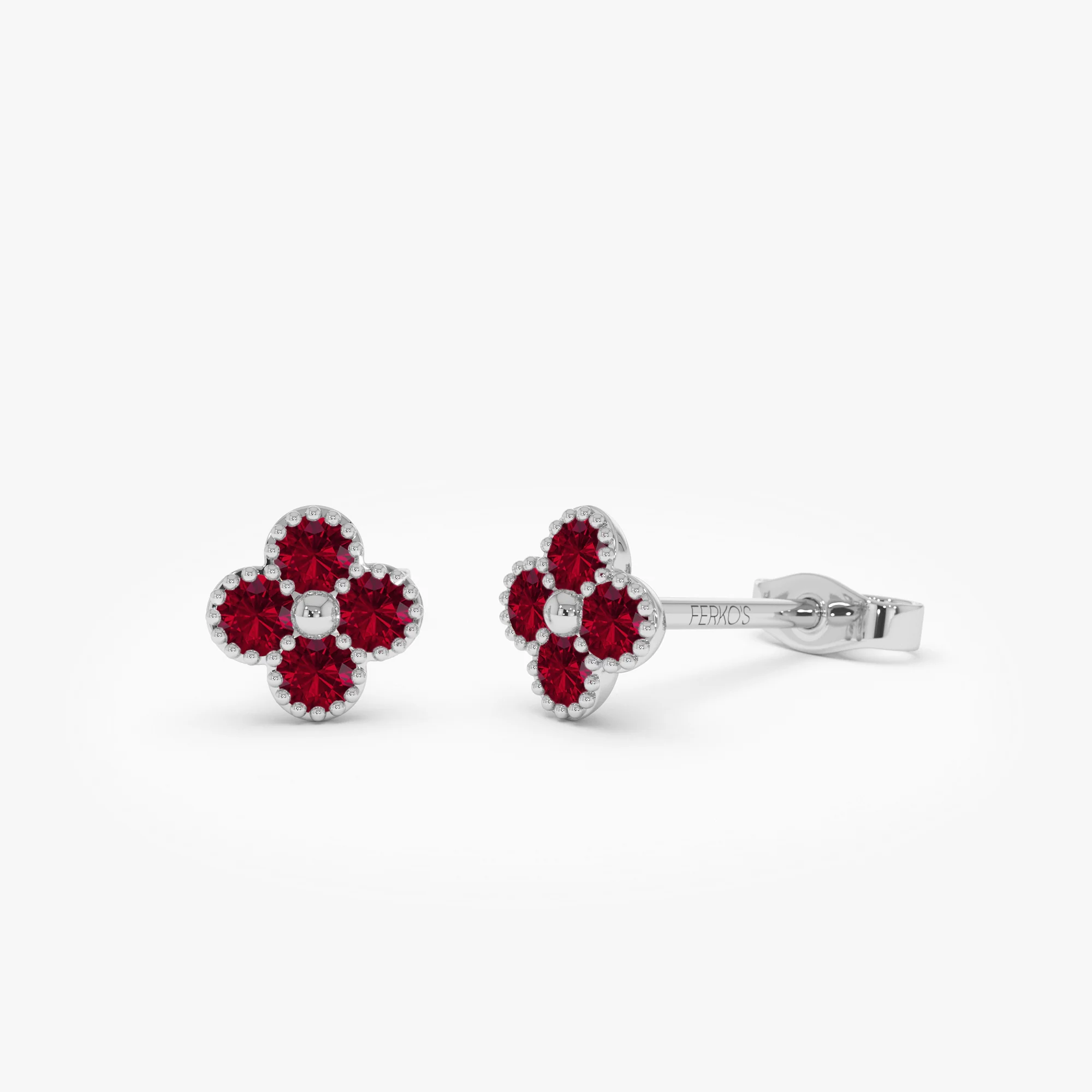14k Ruby Clover Beaded Studs - Image 5