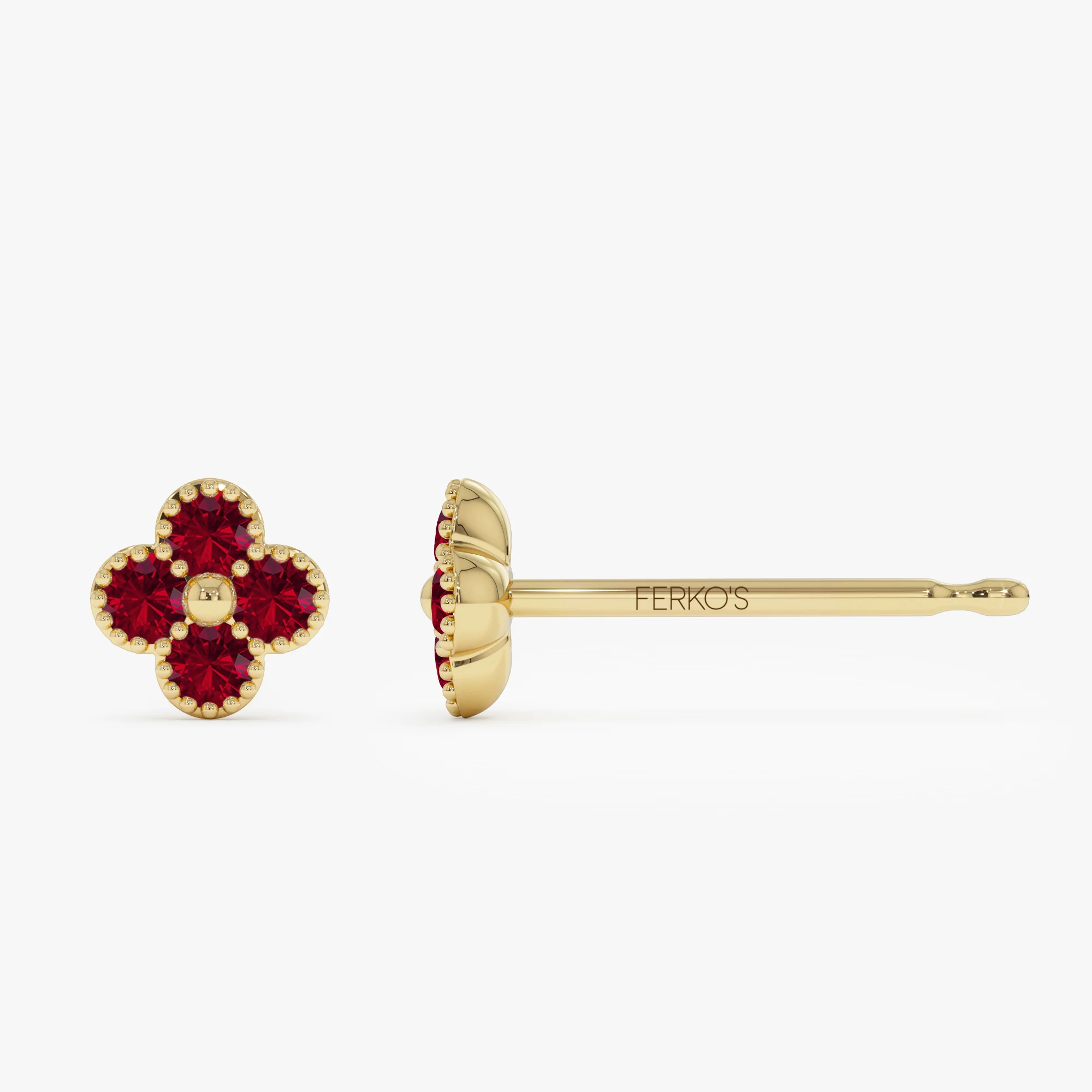 14k Ruby Clover Beaded Studs - Image 6