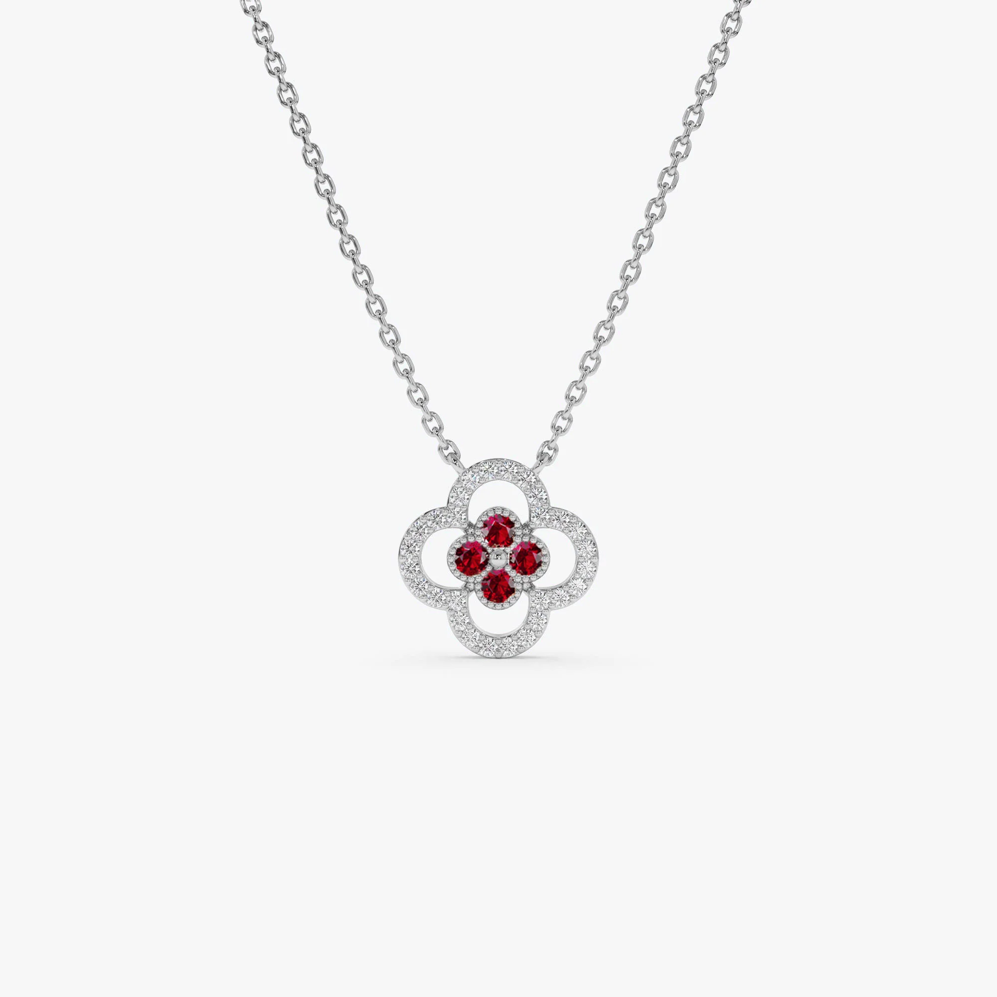 14k Ruby Clover Necklace in Halo Setting - Image 7