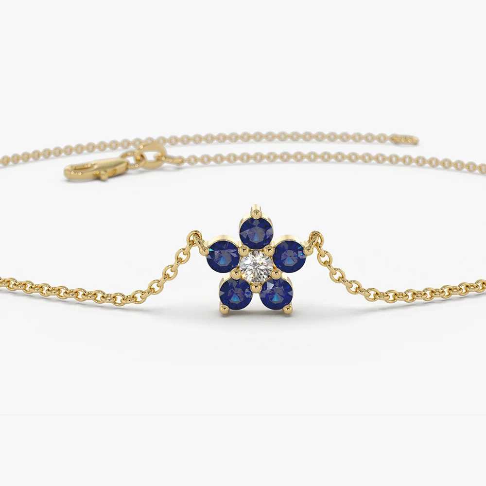14k Sapphire and Diamond Flower Charm Bracelet - Image 7
