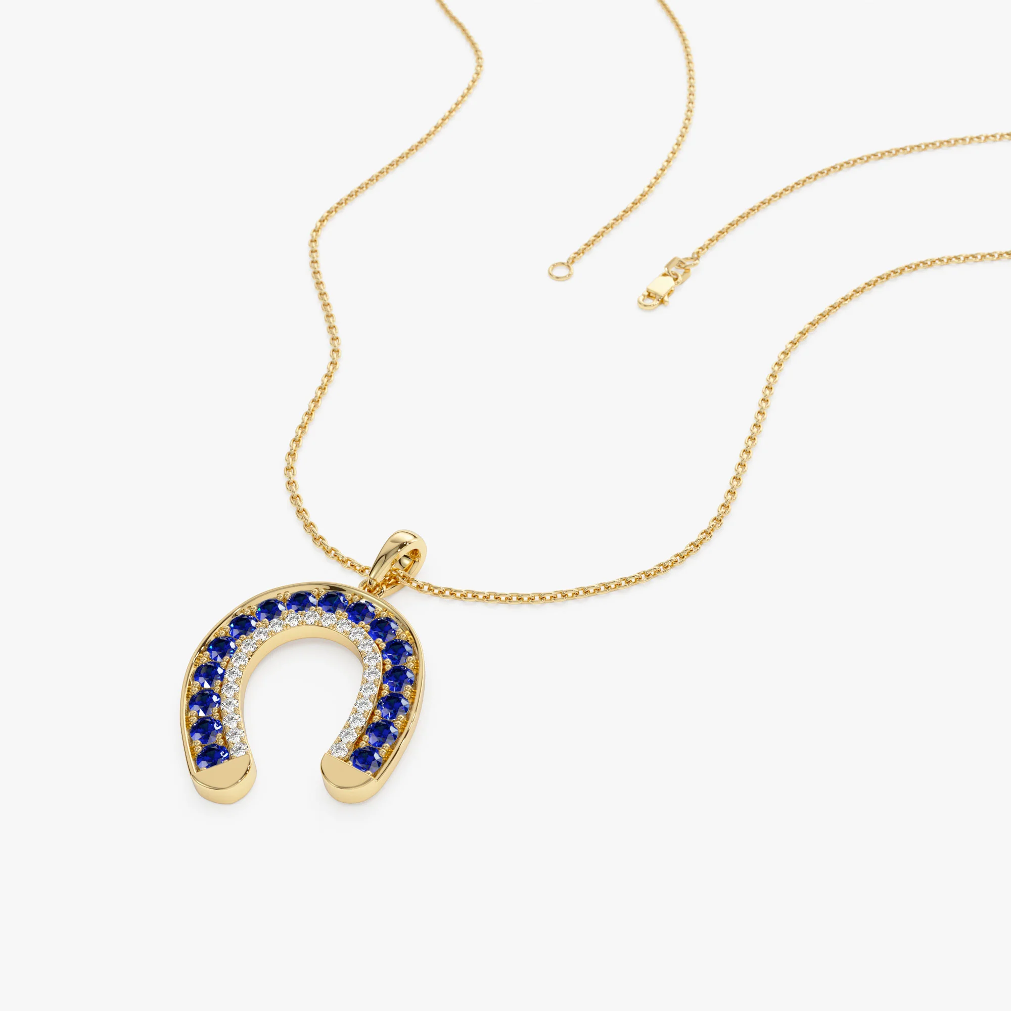14k Sapphire and Diamond Horseshoe Pendant - Image 4