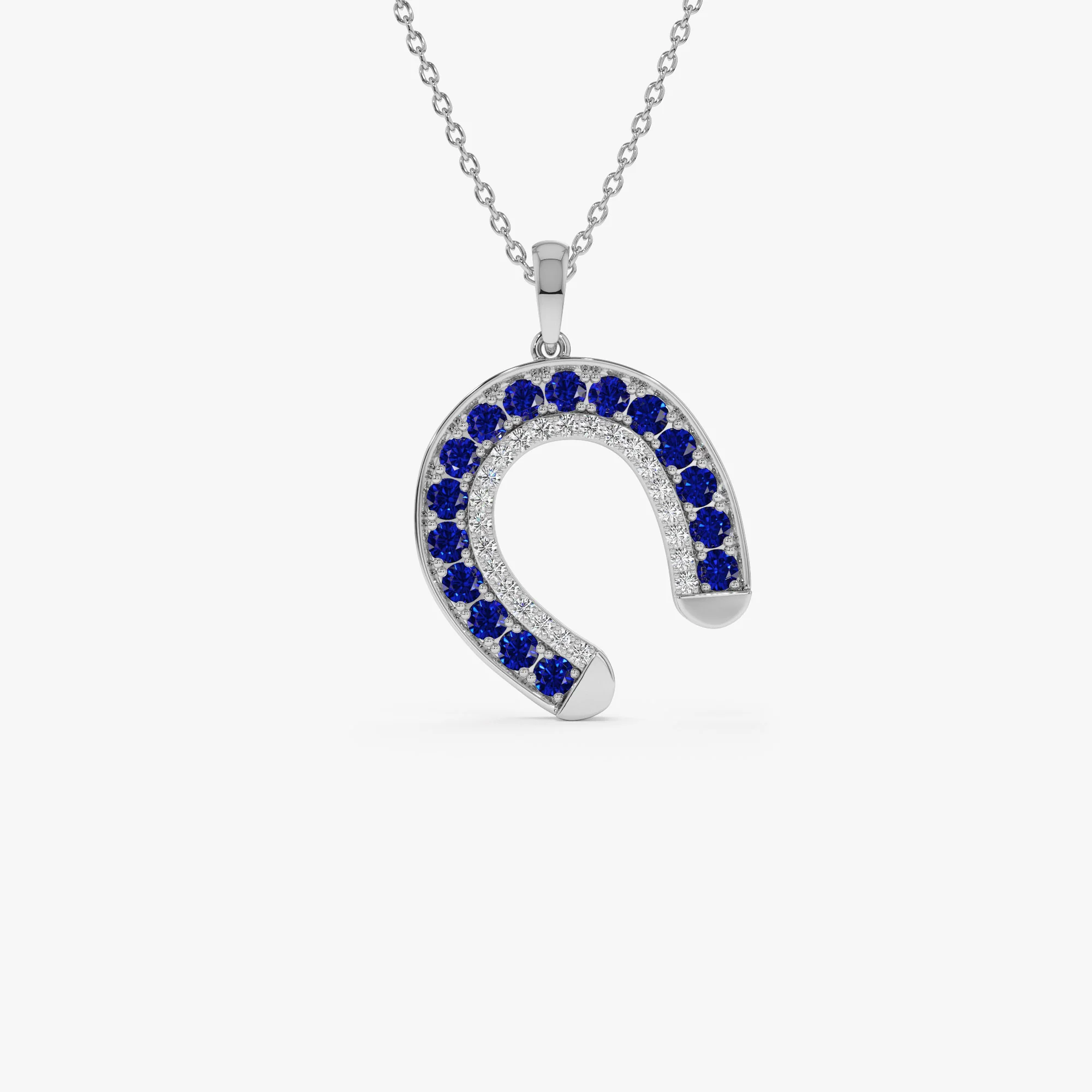 14k Sapphire and Diamond Horseshoe Pendant - Image 5