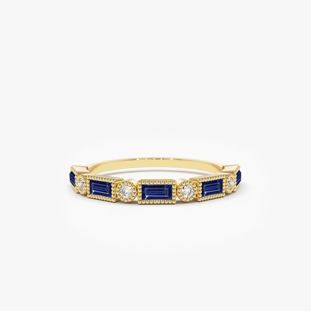 14k Sapphire Baguette and Diamond Ring