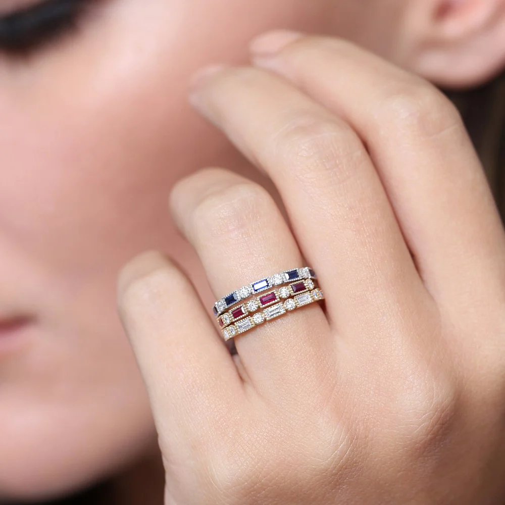 14k Sapphire Baguette and Diamond Ring - Image 4