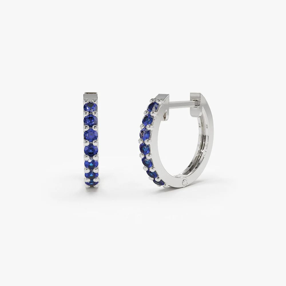 14K Gold Sapphire Huggie Hoop Earrings - Image 7