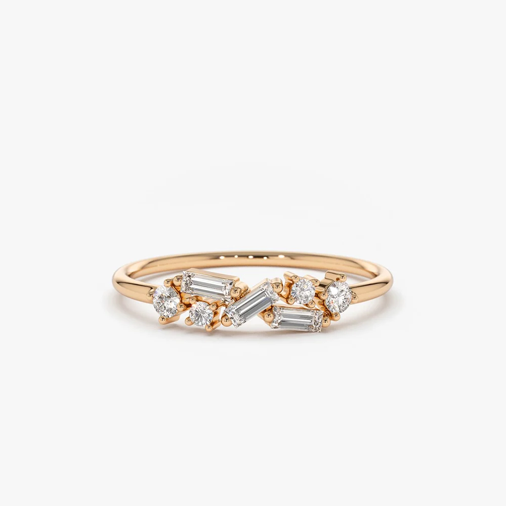 14K Scattered Baguette and Round Diamond Ring - Image 5