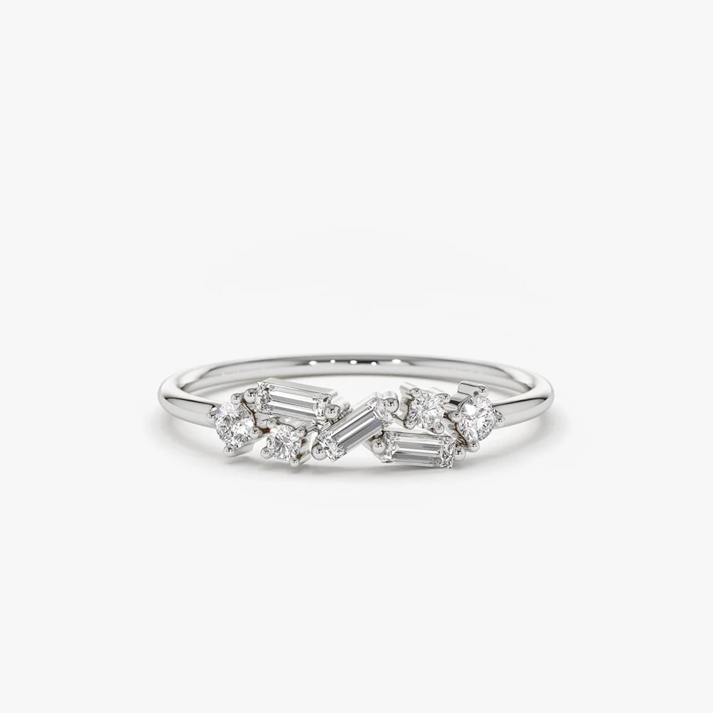 14K Scattered Baguette and Round Diamond Ring - Image 6