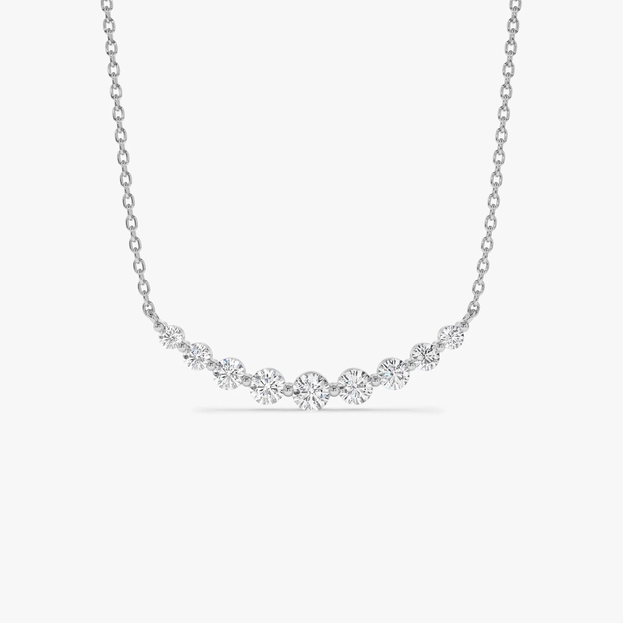 14K Shared Prong Curved Diamond Necklace - Image 7