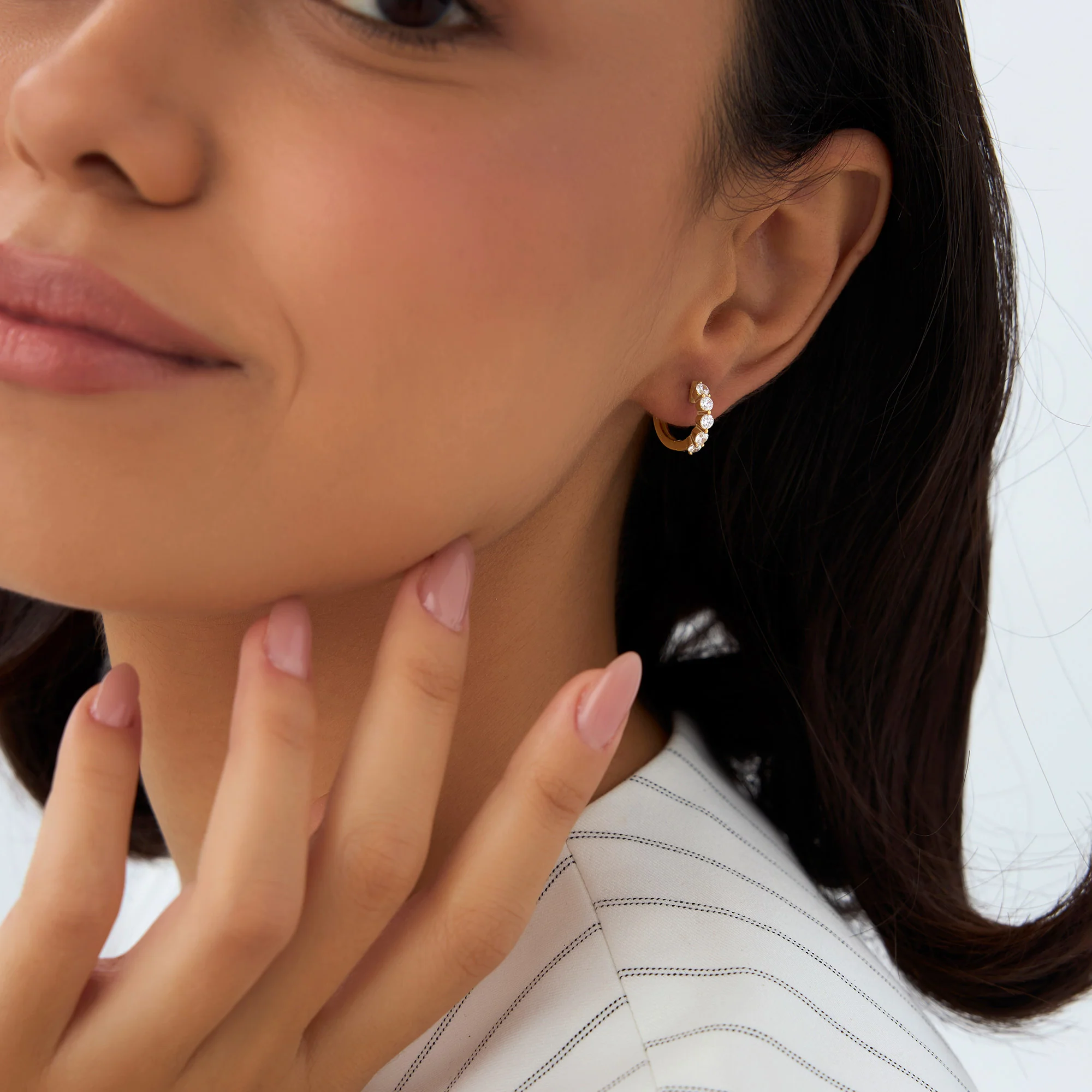 14k Shared Prong Diamond Hoops - Image 2