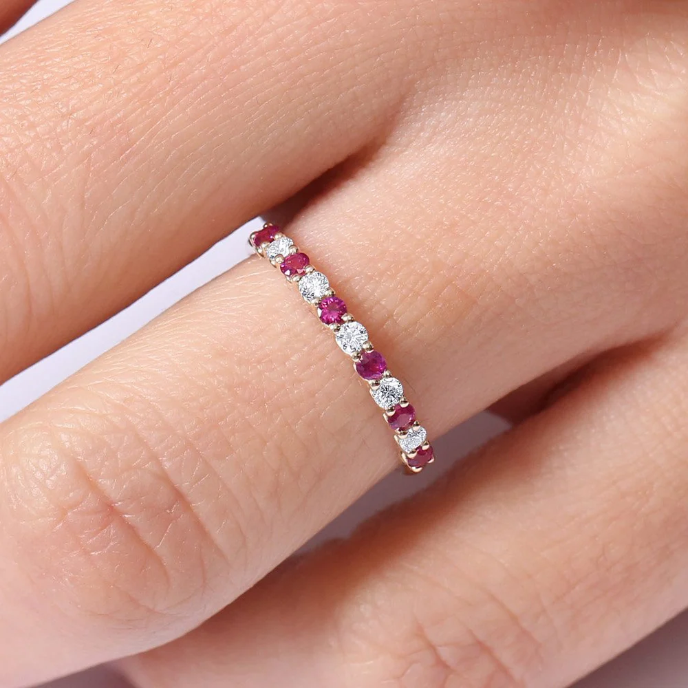 14k Shared Prong Ruby & Diamond Wedding Ring - Image 2