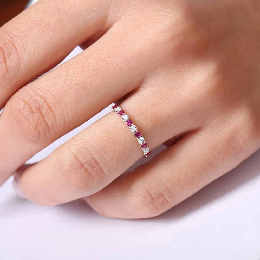 14k Shared Prong Ruby & Diamond Wedding Ring - Image 3