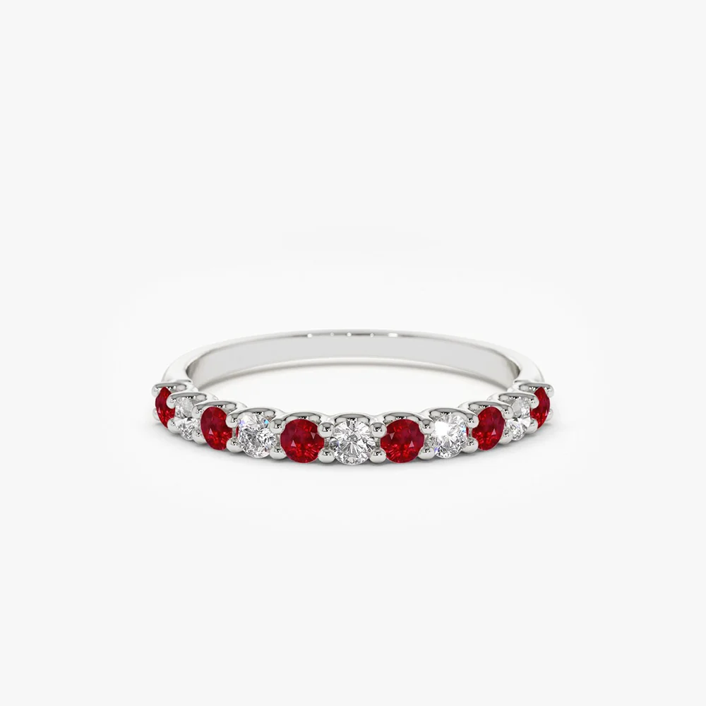 14k Shared Prong Ruby & Diamond Wedding Ring - Image 5